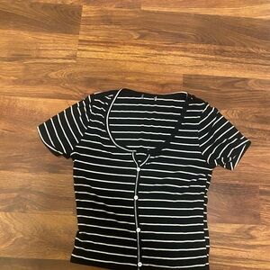 Black and White Striped Women's Top